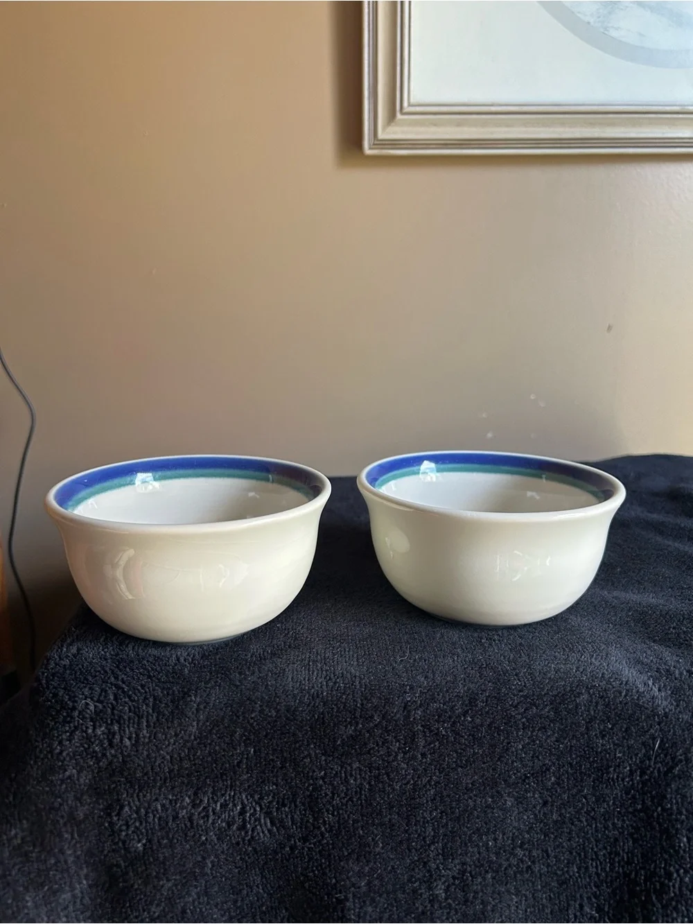 Pfaltzgraff Cream Ceramic Bowls with Blue Rim - Set of 2